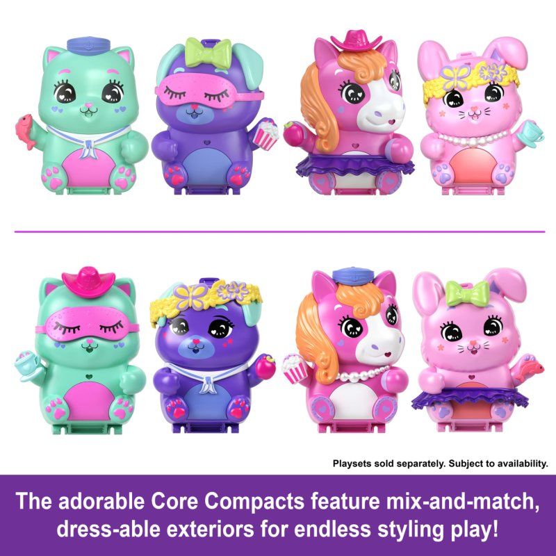 Polly Pocket Core Compact Playsets with Doll, Pet, & Accessories, Travel Toys with Surprise Reveals
