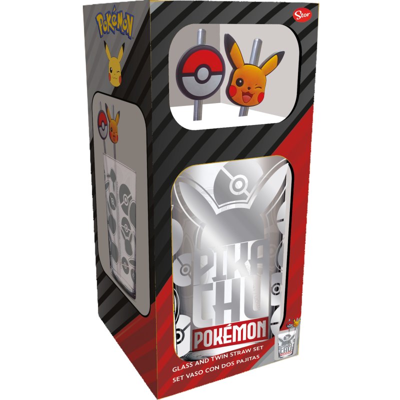 POKEMON - Pikachu - Pack Verre XXL Premium 485ml 2 Pailles en Métal