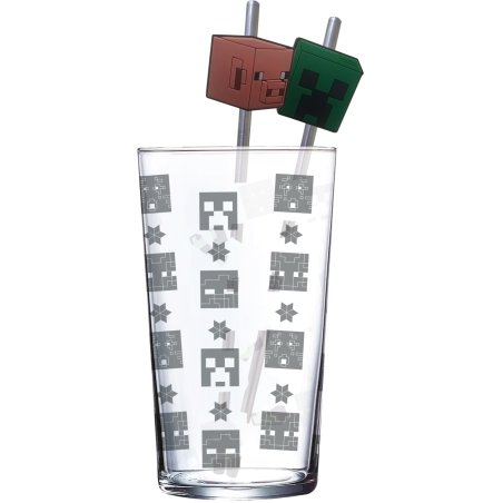 MINECRAFT - Pack Verre XXL Premium 485ml 2 Pailles en Métal