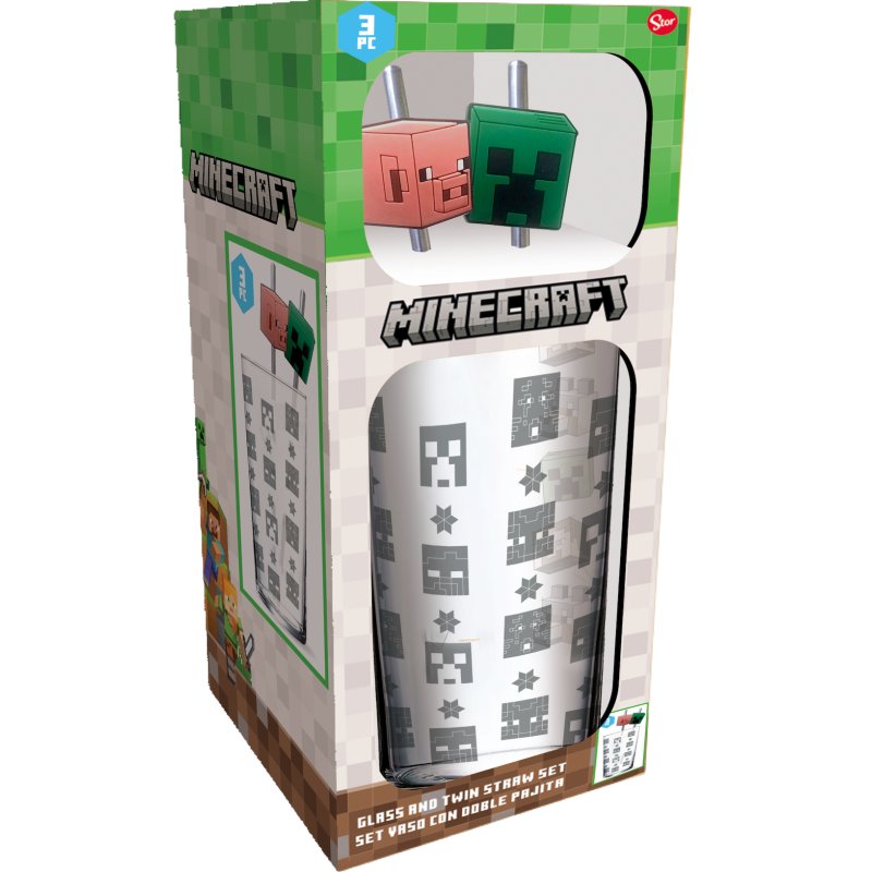 MINECRAFT - Pack Verre XXL Premium 485ml 2 Pailles en Métal