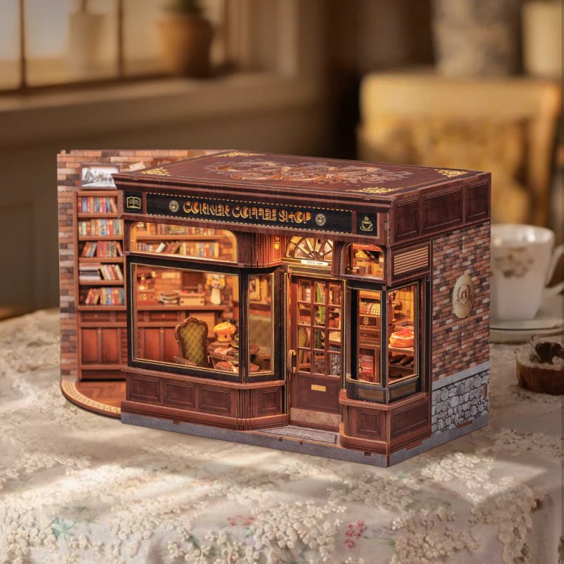 MINIATURE HOUSE - DIY- Corner Coffee Shop - 294pc Eclairage LED