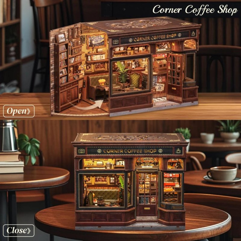 MINIATURE HOUSE - DIY- Corner Coffee Shop - 294pc Eclairage LED