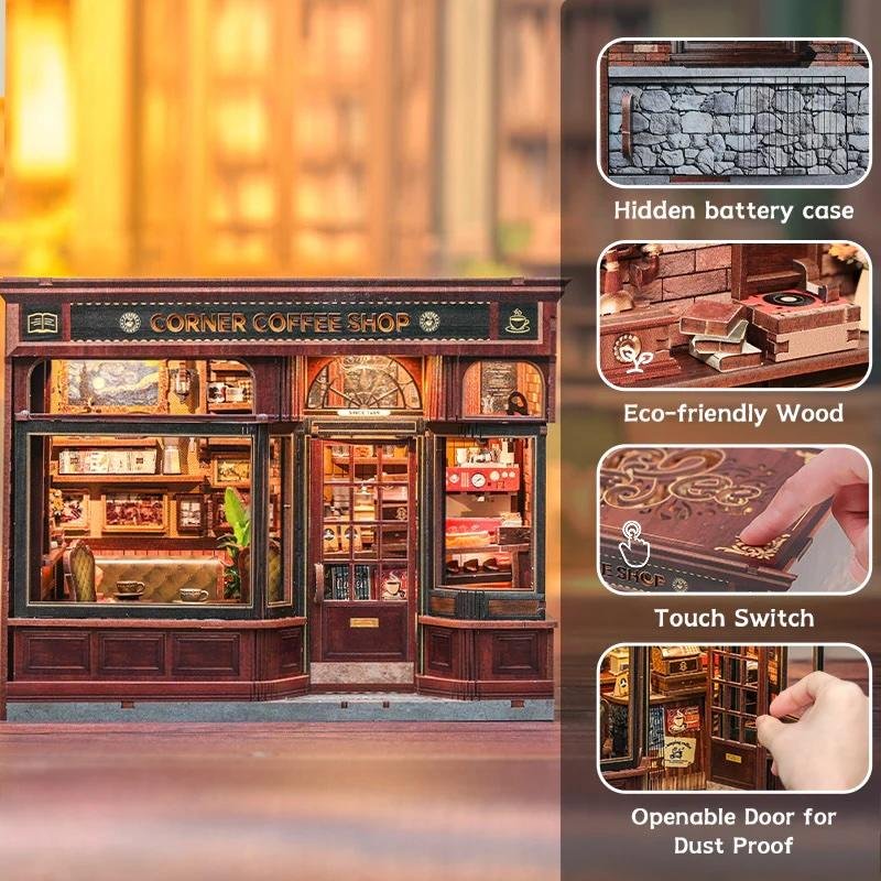 MINIATURE HOUSE - DIY- Corner Coffee Shop - 294pc Eclairage LED