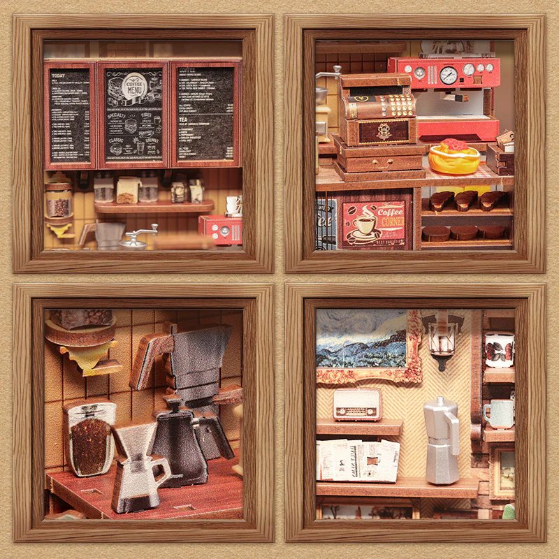 MINIATURE HOUSE - DIY- Corner Coffee Shop - 294pc Eclairage LED