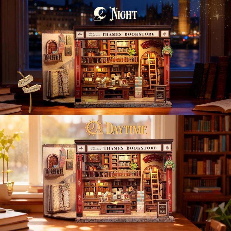 MINIATURE HOUSE - DIY- Librairie Thames - 343pc Eclairage LED