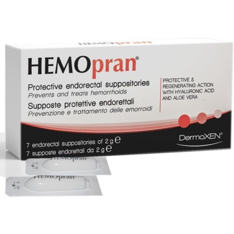 Dermoxen Hemopran Protective Suppositories for Hemorrhoids with Hyaluronic Acid and Aloe