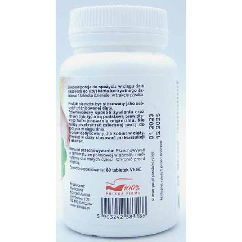 Aliness Folate for Pregnant Women 800mcg Folic Acid Supplement Vegan Vegetarian 60 Tablets