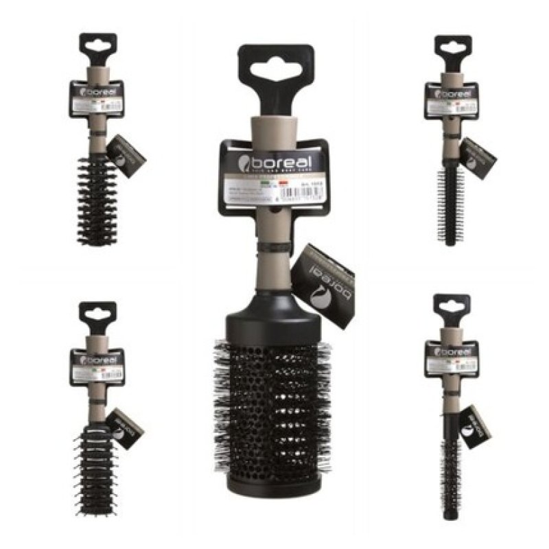 Round Hairbrush with Natural Bristles and Skeleton Design