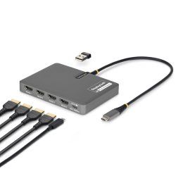 StarTech.com USB-C to Quad-Monitor Workstation Adapter, 4K 60Hz HDMI, 140W PD Passthrough for Laptop Charging, USB Port
