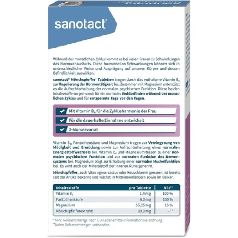 Sanotact Chasteberry High Dose 60 Tablets with 10mg Chasteberry Each
