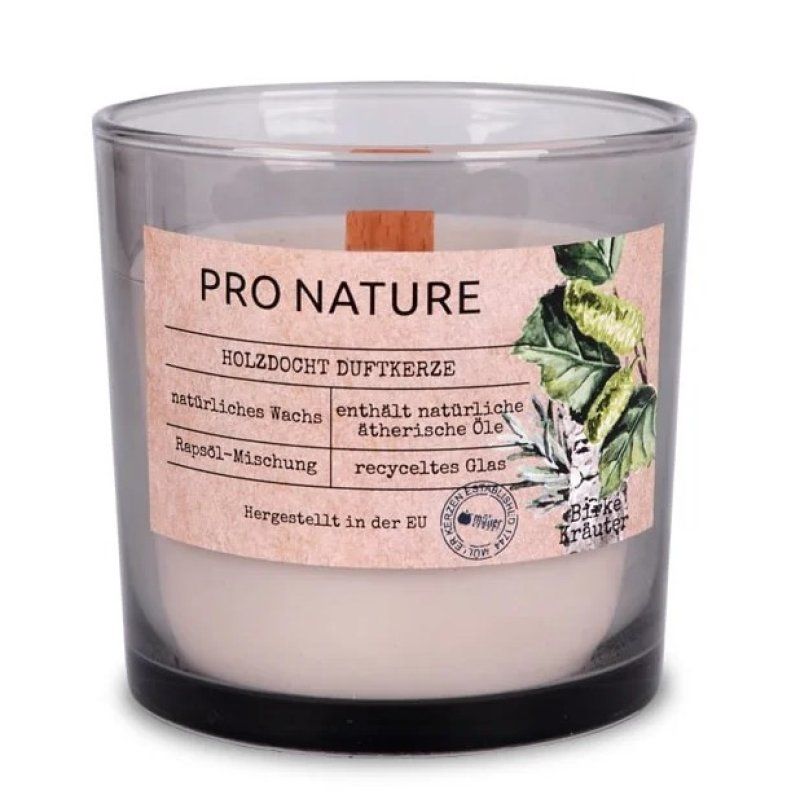 Müller Kerzen Pro Nature wax candle Cylinder Birch wood, Grass Grey 1 pc(s)