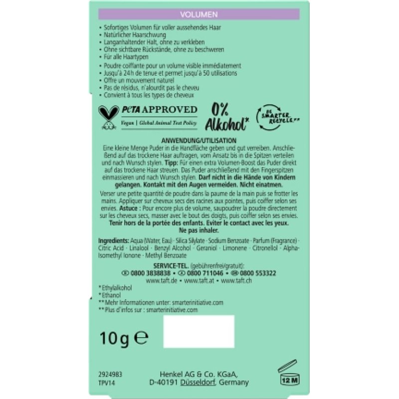 Schwarzkopf Taft 4015100810684 poudre et cire pour cheveux Poudre pour cheveux 10 g