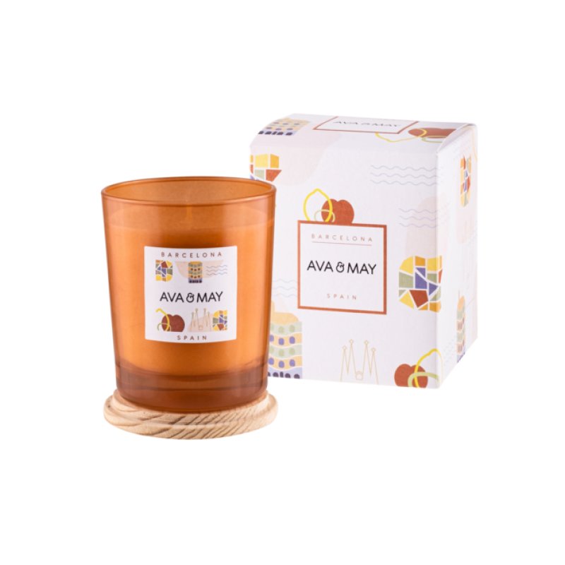 AVA & MAY CA-BR-180 bougie en cire Cylindre Caramel, Floral, Fruité Orange, Blanc, Bois 1 pièce(s)