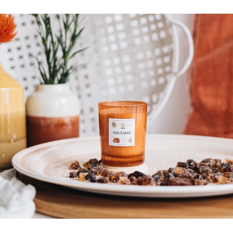 AVA & MAY CA-BR-180 wax candle Cylinder Caramel, Floral, Fruity Orange, White, Wood 1 pc(s)