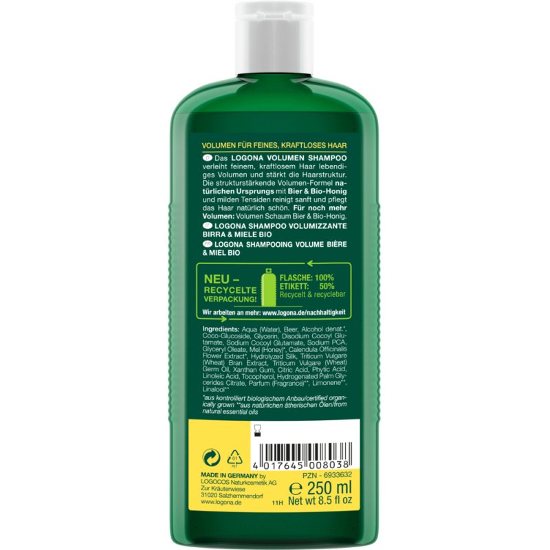 LOGONA Volume Shampoo Beer & Organic Honey