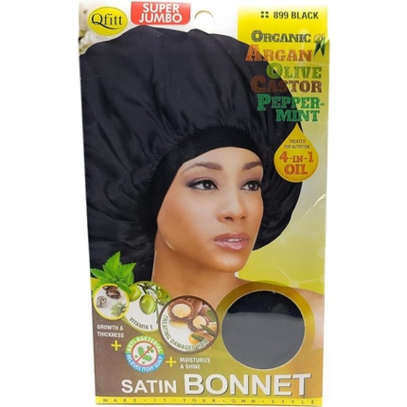 Qfitt Organic Argan Shea Butter Olive Oil Super Jumbo Satin Bonnet 899 Black