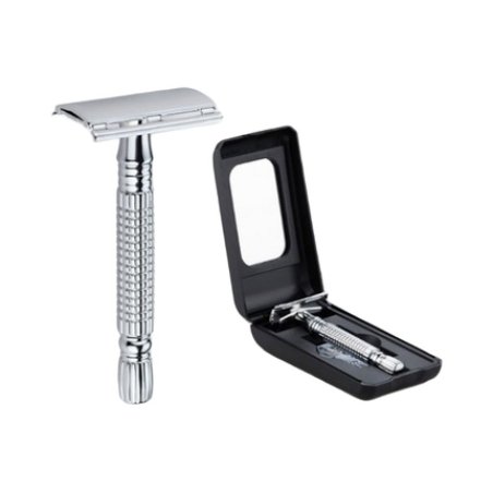 Ewanto Travel Safety Razor Stainless Steel Set With Travel Case Includes One Stainless Steel Blade For Gentle And