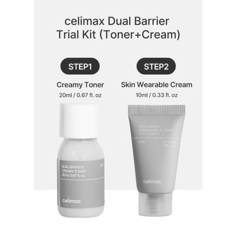 Celimax Dual Barrier Trial Kit Travel Size Gift Set with Creamy Toner & Skin