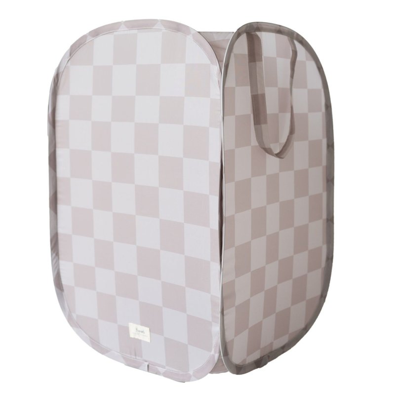 3 Sprouts - Pop-Up Laundry Hamper - Checkerboard beige - 36 cm x 36 cm x 58 cm