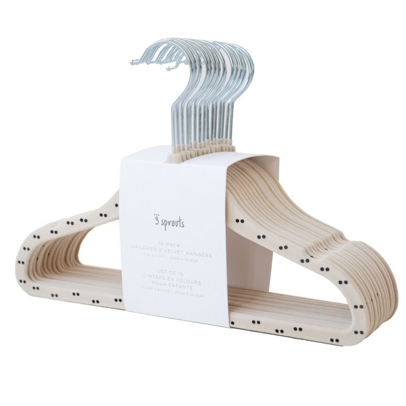 3 Sprouts - Velvet Hangers (15 pieces) - Double dot beige - 20.5 x 29 cm