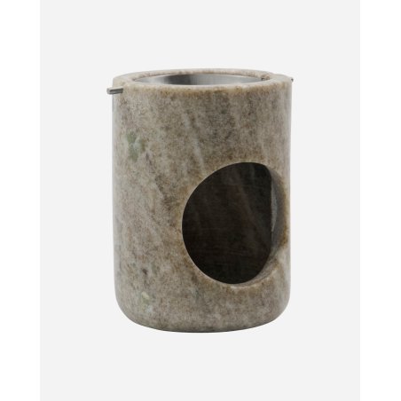Meraki - Oil Burner - MKMarble Beige - Silver Finish - L:7,5cm, W:7,5cm, H:10cm