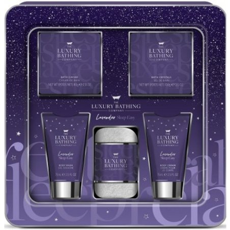 The Luxury Bathing Company Lavender Sleep Easy Body Cream 75ml Shower Gel 75ml Bath Caviar 80g Bath Salt 100ml Flannel