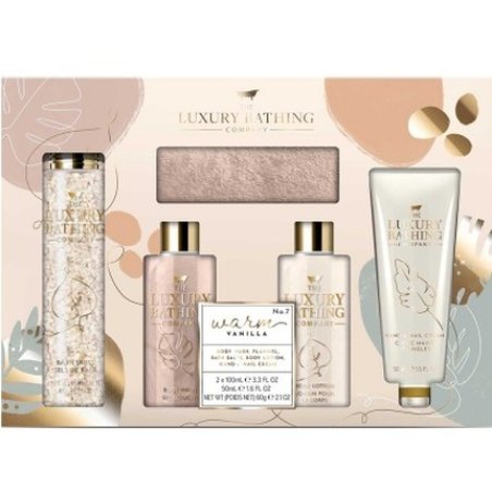 The Luxury Bathing Company Warm Vanilla & Sweet Almond Body Lotion 100ml Shower Gel 100ml Hand Cream 50ml Bath Salt 60g