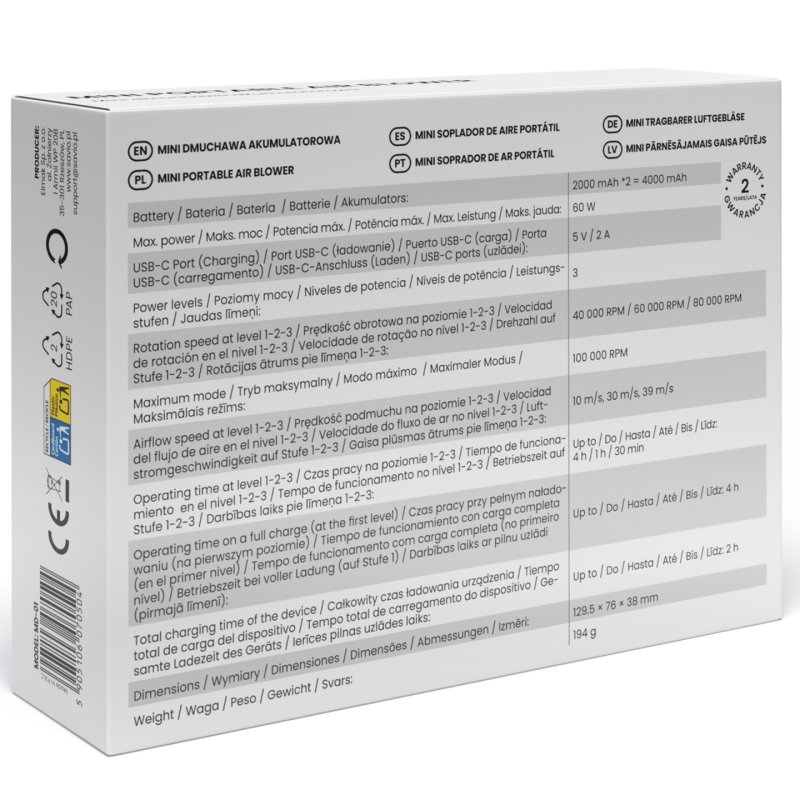 Savio MD-01 leaf blower 60 W 7.4 V 140 km/h Lithium-Ion (Li-Ion)