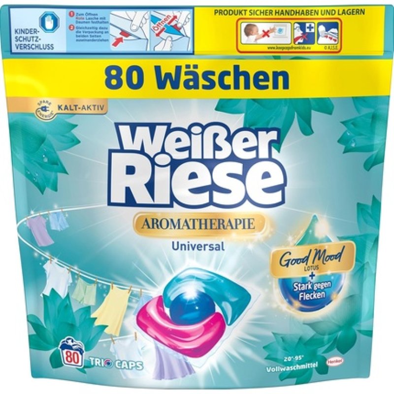 Weisser Riese Trio-Caps Universal Aromatherapy Lotus 80 Wash Loads 960g