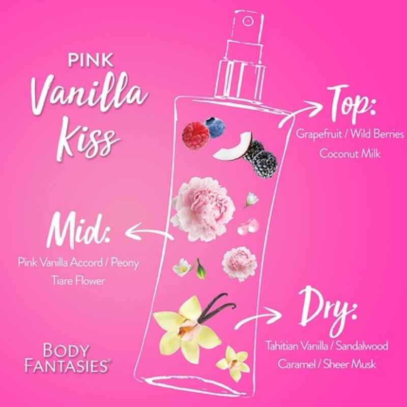 Body Fantasies Signature Pink Vanilla Kiss Fantasy Fragrance Body Spray 8 fl oz