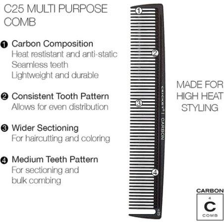 Cricket Carbon Comb Multi Purpose C25 for Unisex 1 Comb