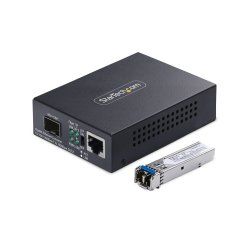 StarTech.com Gigabit Ethernet Copper-to-Fiber Media Converter, SM LC, 20km, 10/100/1000 Mbps, RJ45 to LC, Full Metal,