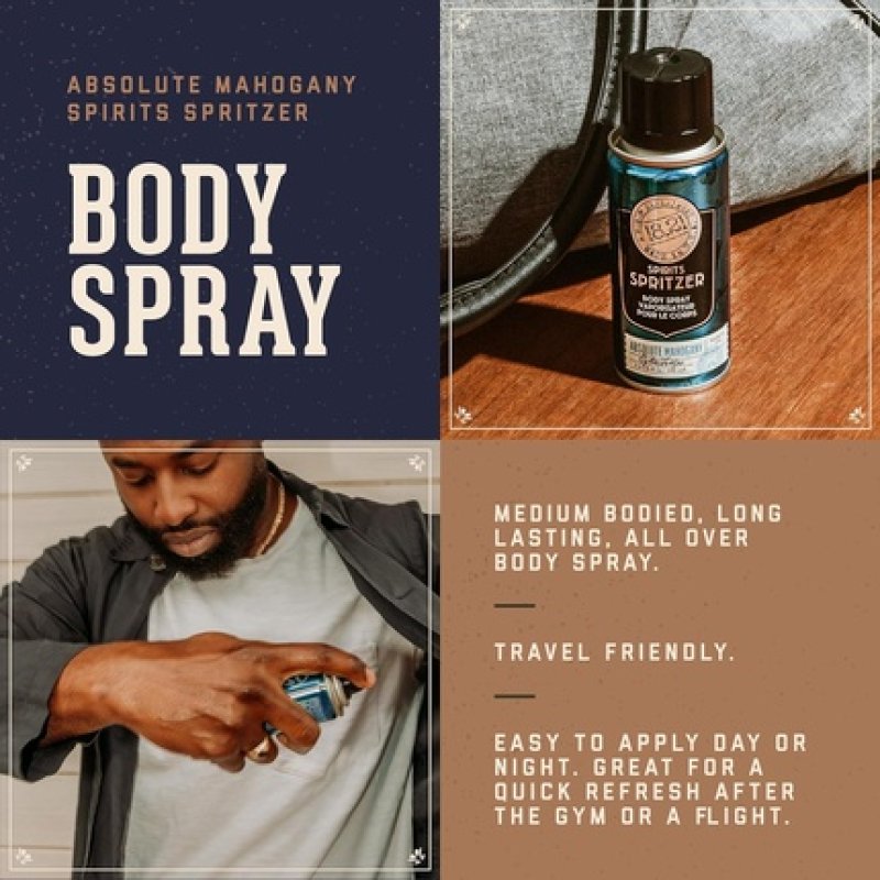 18.21 Man Made Men's Spirits Spritzer 3.4 oz Long-Lasting All Over Body Spray with Masculine Aromatics Absolute Mahogany