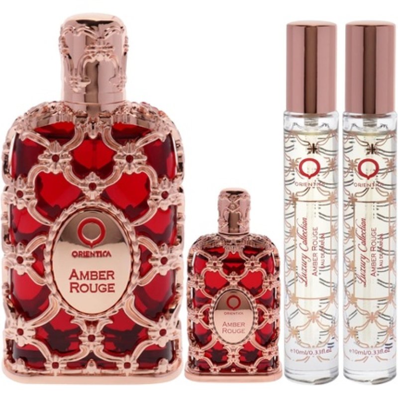 Amber Rouge by Orientica for Women - 4 Piece Gift Set 2.7oz EDP Spray 7.5ml EDP