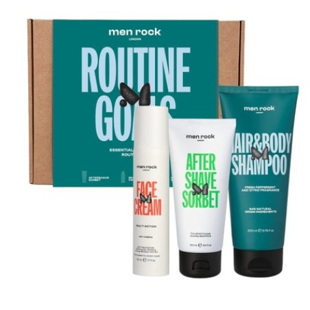 Routine Goals Shaving Sorbet Set - 100ml Shaving Sorbet, 50ml Multi-Tasking Face Cream, 200ml Shampoo And Body Wash