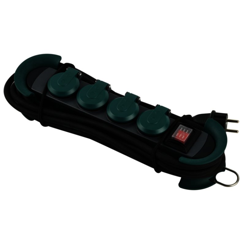 BACHMANN HOOK Outdoor 4x Schutzkontakt Kunststoff mit Schalter und Klappdeckeln IP44 4m