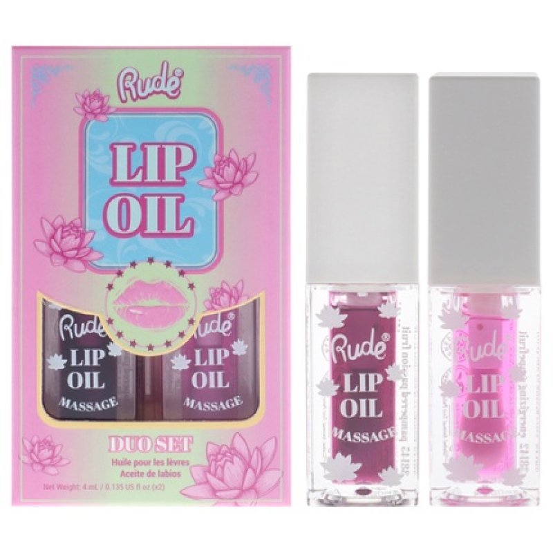 Rude Cosmetics Lip Oil Massage Duo 2 Pieces 0135oz Each In Passion Fruit And Grapefruit