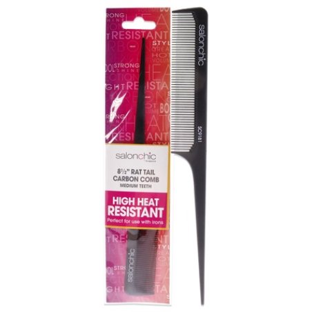 Salonchic Rat Tail Carbon Comb High Heat Resistant 85 Medium Teeth