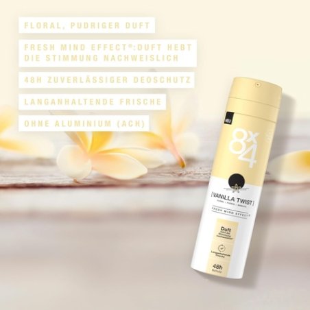 8x4 Vanilla Twist Deodorant Spray with Powdery Vanilla Fragrance