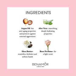 Benamôr Rose Amélie Moisturising Hand Cream with Shea Butter, Argan Oil, Aloe Vera 50ml Tube