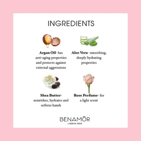 Benamôr Rose Amélie Moisturising Hand Cream with Shea Butter, Argan Oil, Aloe Vera 50ml Tube