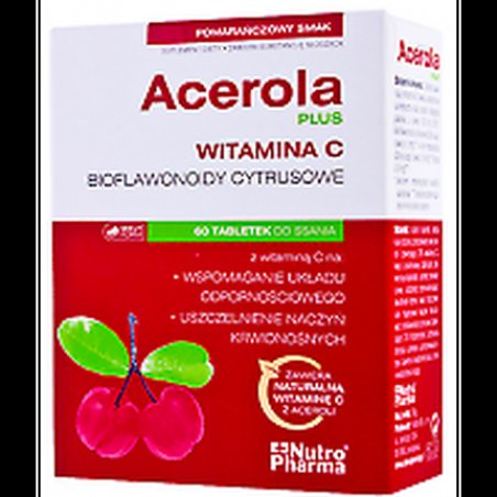 Acerola Plus 60 Chewable Tablets with Bioflavonoids (Rutin, Hesperidin) Vitamin C