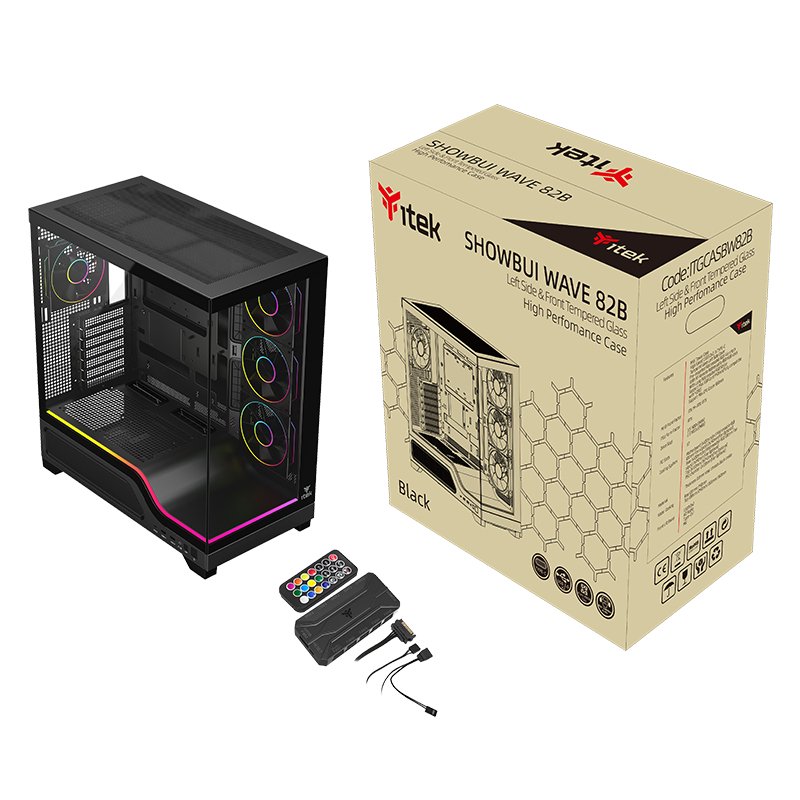 Boitier Moyen Tour ATX iTek Showbui Wave 82B ARGB avec panneaux vitrés (Noir)