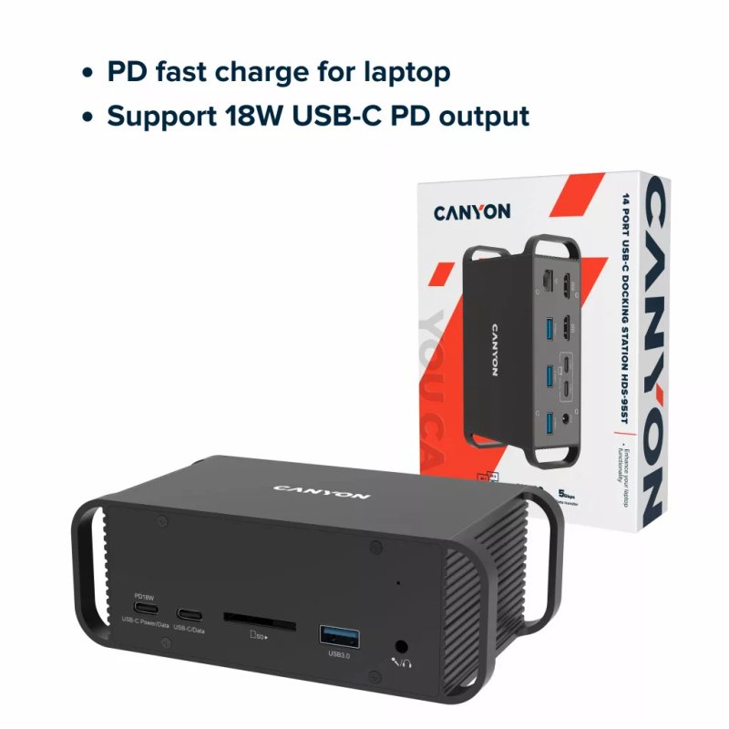 Canyon CNS-HDS95ST station d'accueil USB 3.2 Gen 2 (3.1 Gen 2) Type-C Noir