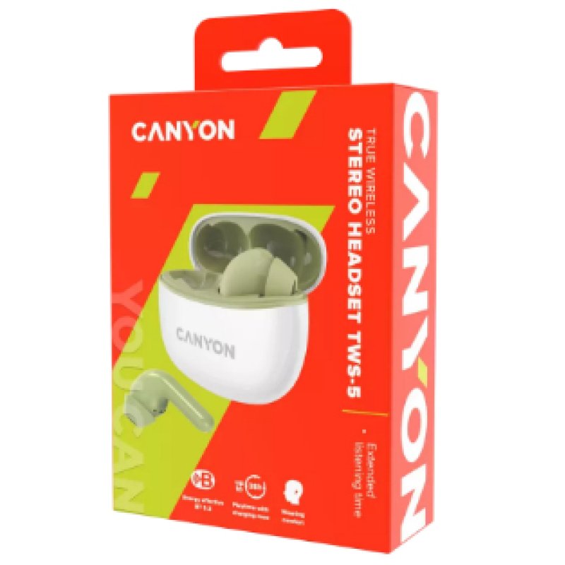 Canyon CNS-TWS5GR headphones/headset Wireless In-ear Calls/Music/Sport/Everyday USB Type-C Bluetooth Green, White