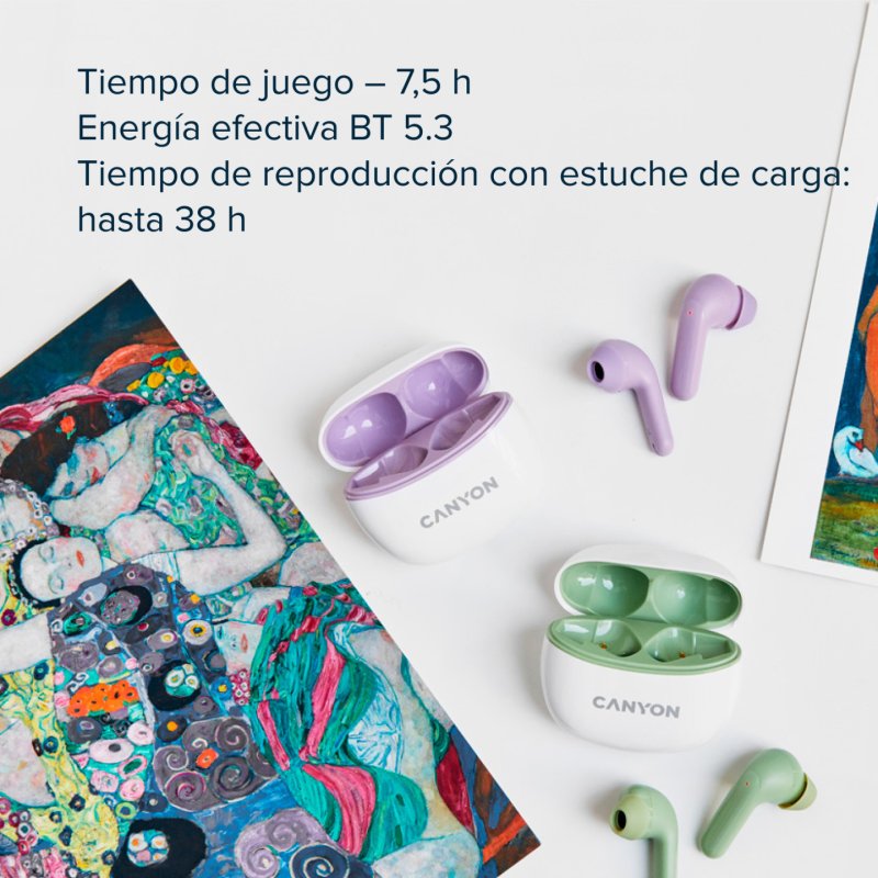 Canyon CNS-TWS5GR headphones/headset Wireless In-ear Calls/Music/Sport/Everyday USB Type-C Bluetooth Green, White