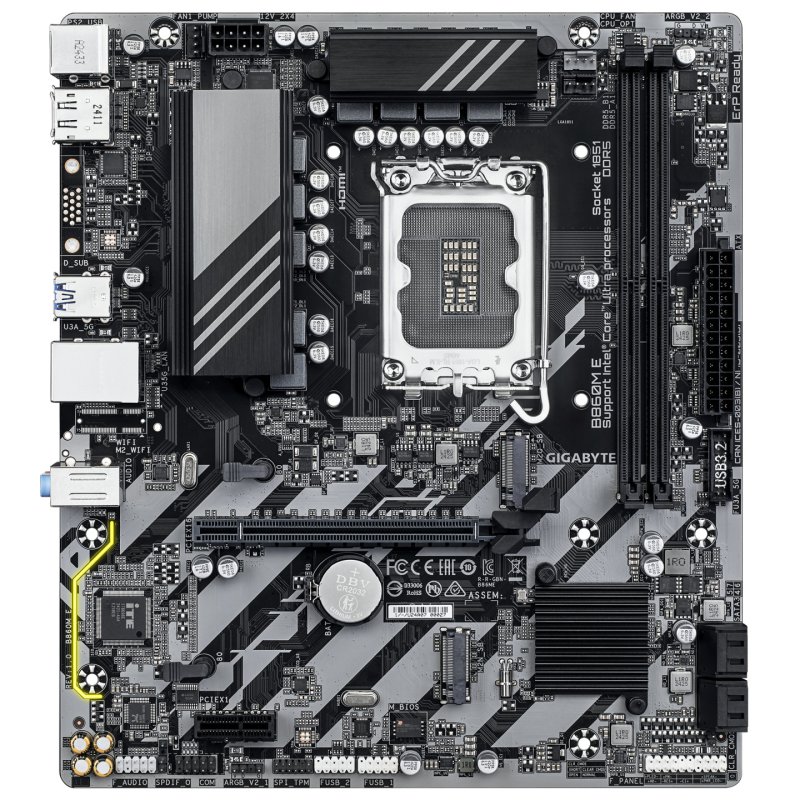 GIGABYTE B860M E Motherboard - Intel Core Ultra Series CPUs, 4 1 2 Phases VRM, up to 8800MHz DDR5 (O.C), 2xPCIe 4.0