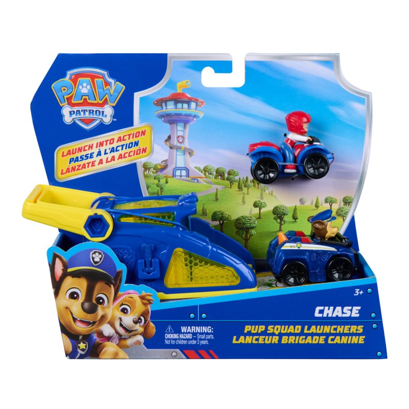 PAW Patrol , Lanceur Brigade canine Chase avec véhicule Ryder, Coffret de 2 véhicules, jouets pour garçons et filles