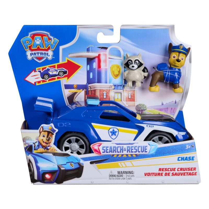 PAW Patrol : Search & Rescue, Chase Rescue Cruiser Vehicle with 2 Figures, Police Car Toy with Pull-Back Action, Kids
