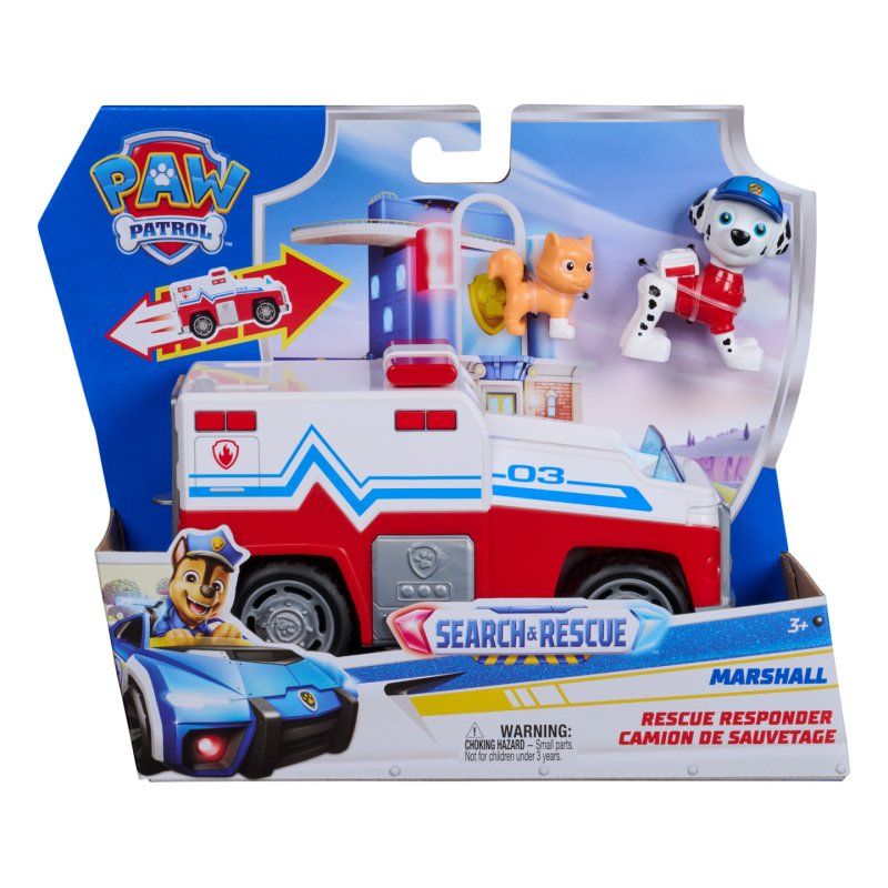 PAW Patrol : Search & Rescue, Marshall Rescue Responder Vehicle with 2 Figures, Toy Truck with Pull-Back Action, Kids